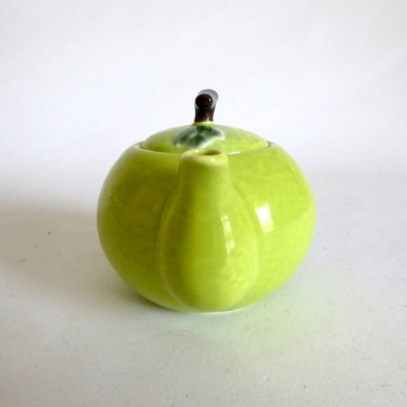 VINTAGE JAPANESE JAPAN PORCELAIN MINI CANTALOUPE FRUIT TEAPOT & LEAF SAUCER (NEW - Picture 6 of 12